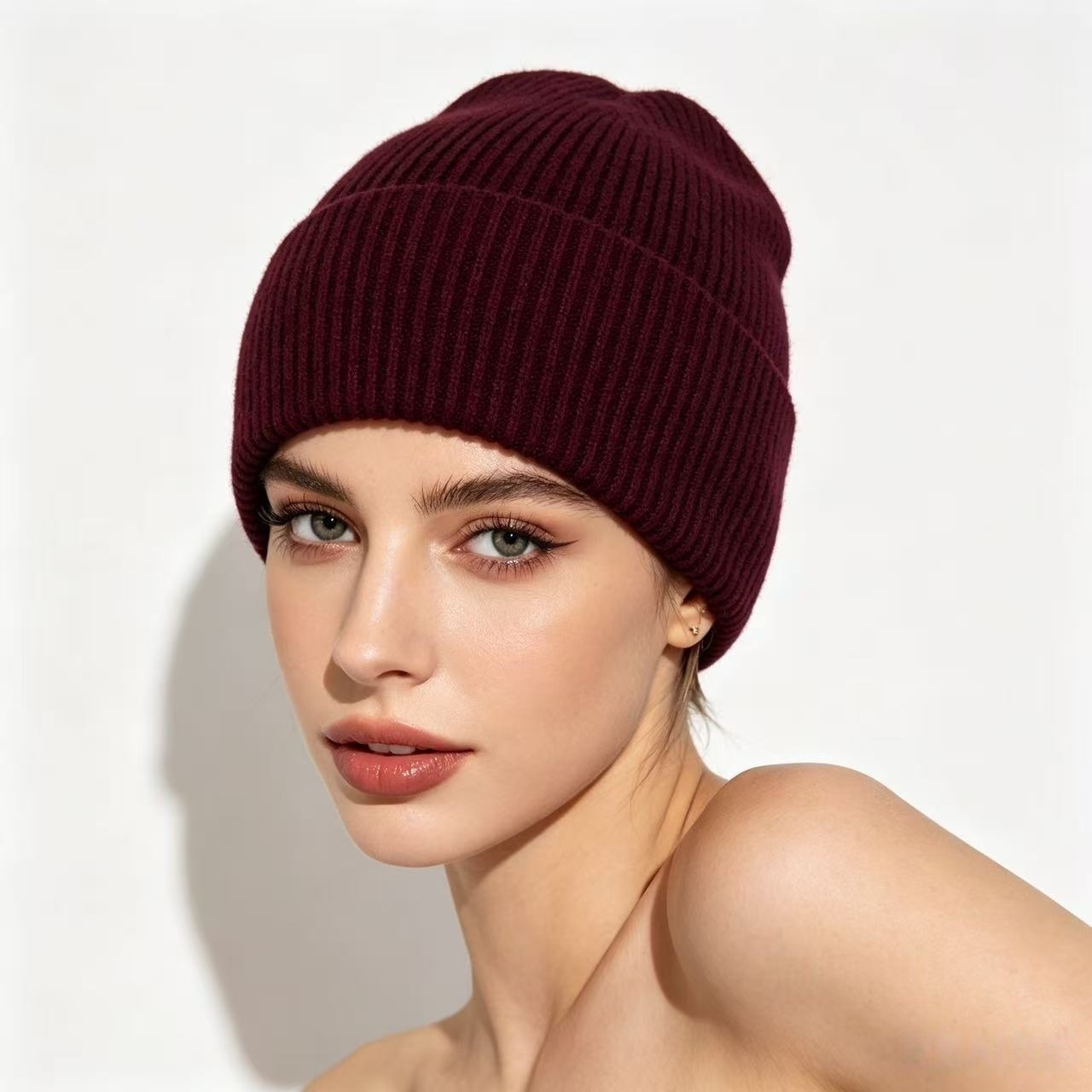 Navy Blue Ribbed Knit Thermal  - Beanie Cuffed Knit ulasan dan harga