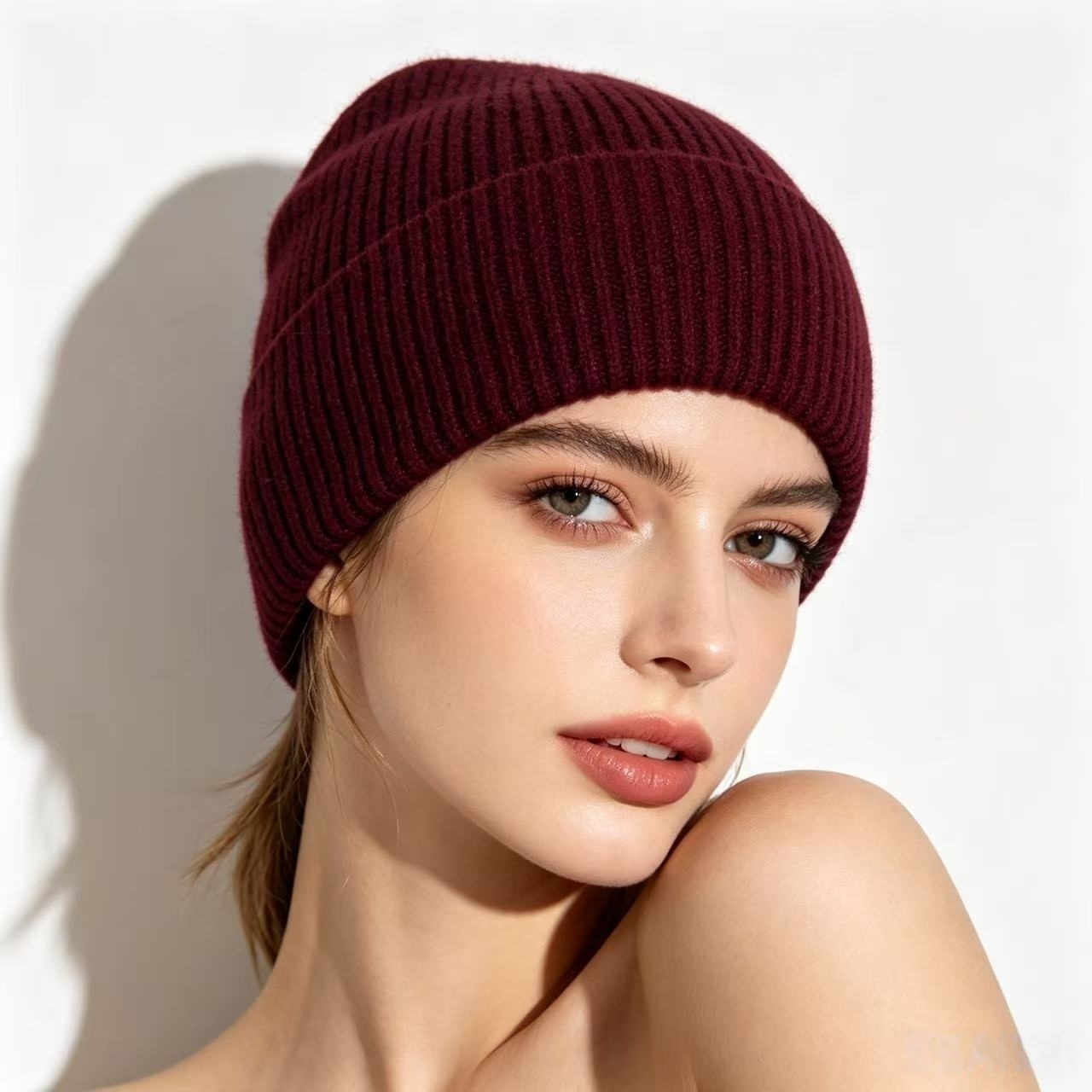 Navy Blue Ribbed Knit Thermal  - Beanie Cuffed Knit ulasan dan harga