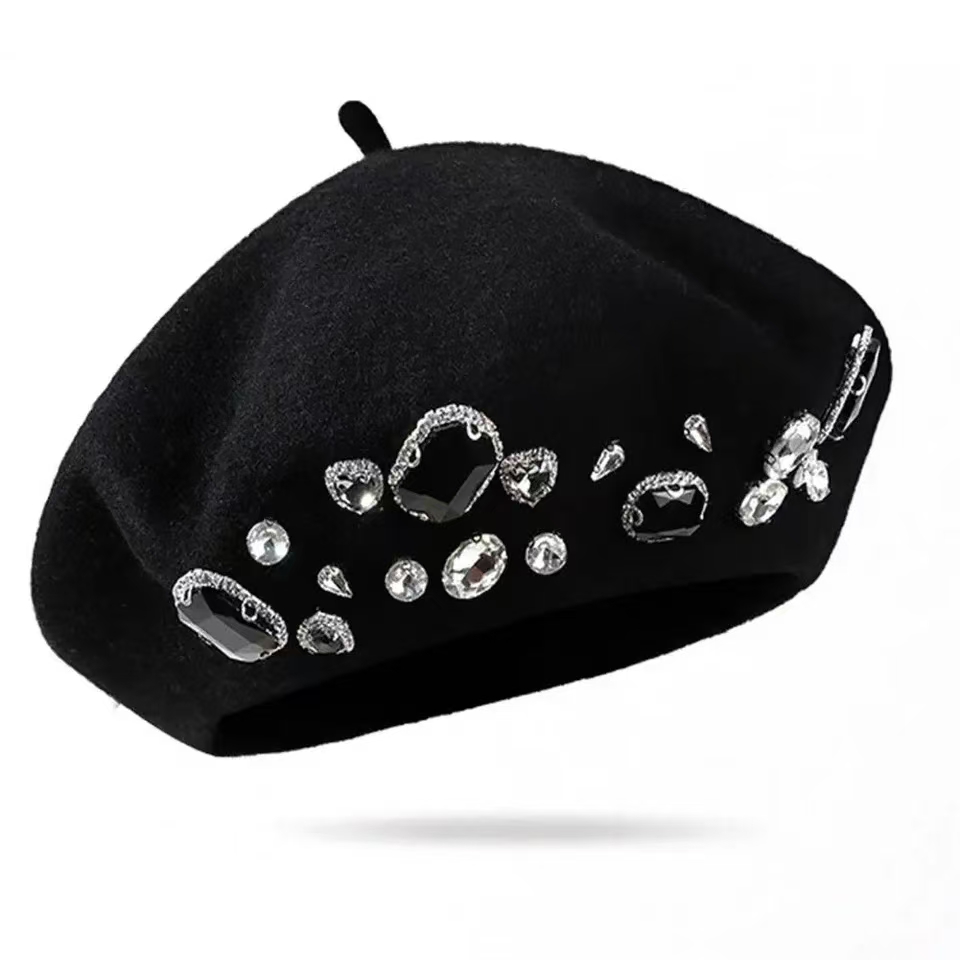 French Beret Thick Rhinestone  - Beret French Wool ulasan dan harga