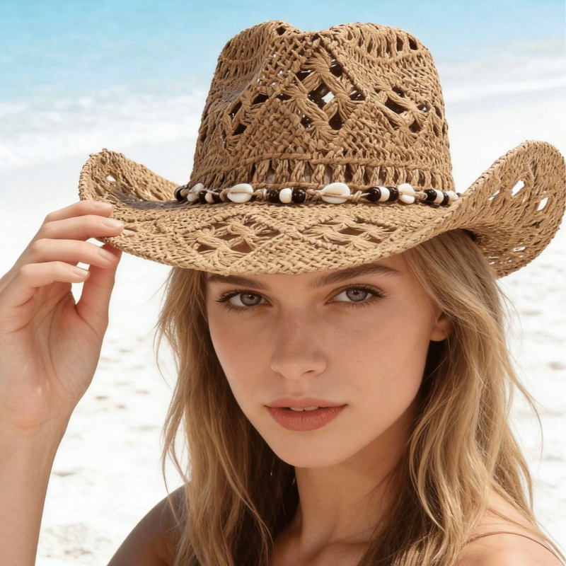 1pc Boho Shell Hollow Out Stra - Cowboy Hat Straw ulasan dan harga