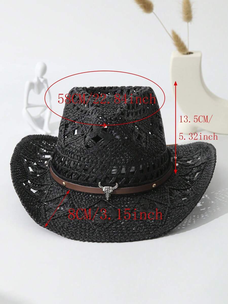 Unisex Cattle Head Decor Cowbo - Cowboy Hat Straw ulasan dan harga