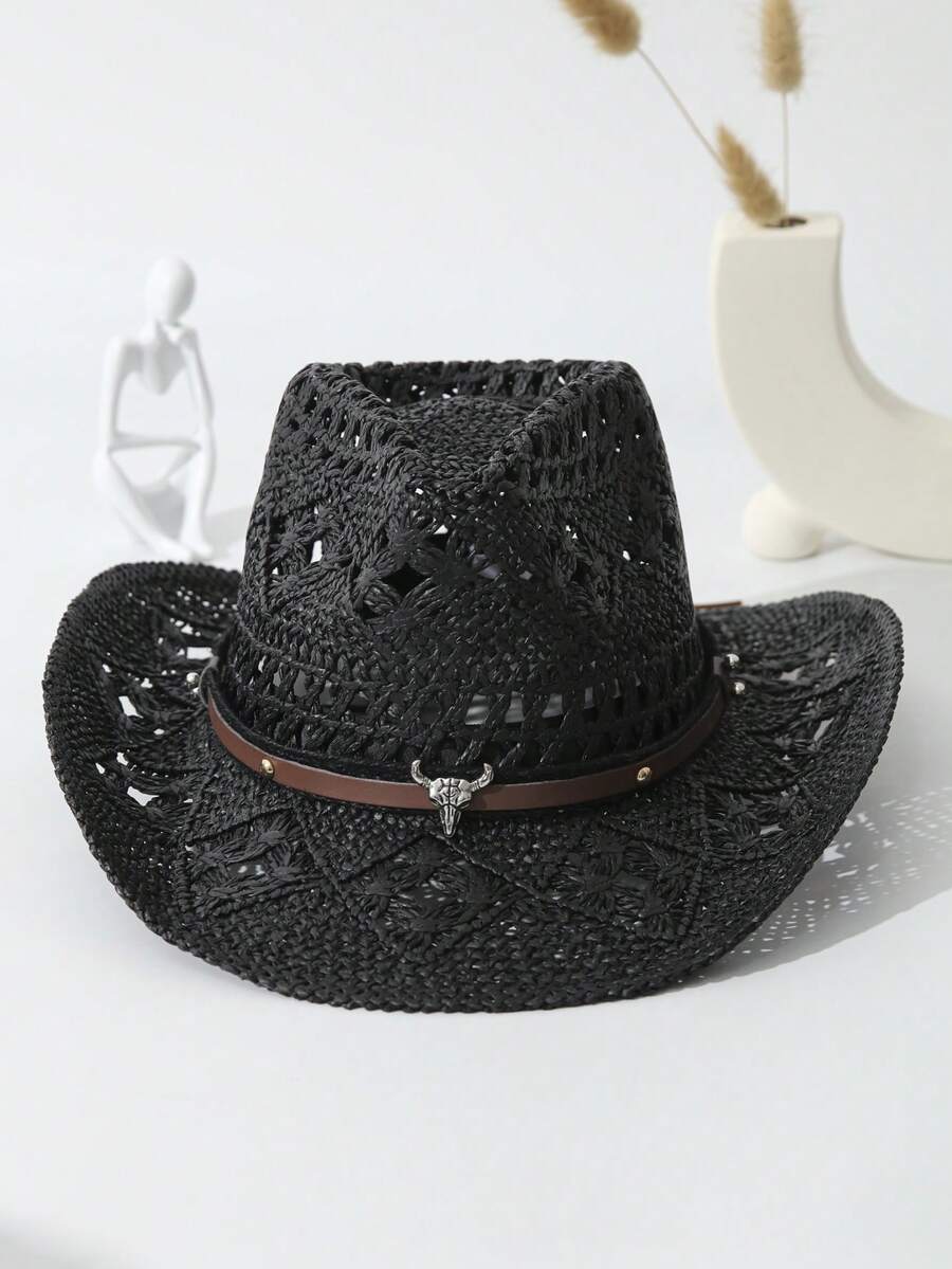 Unisex Cattle Head Decor Cowbo - Cowboy Hat Straw ulasan dan harga
