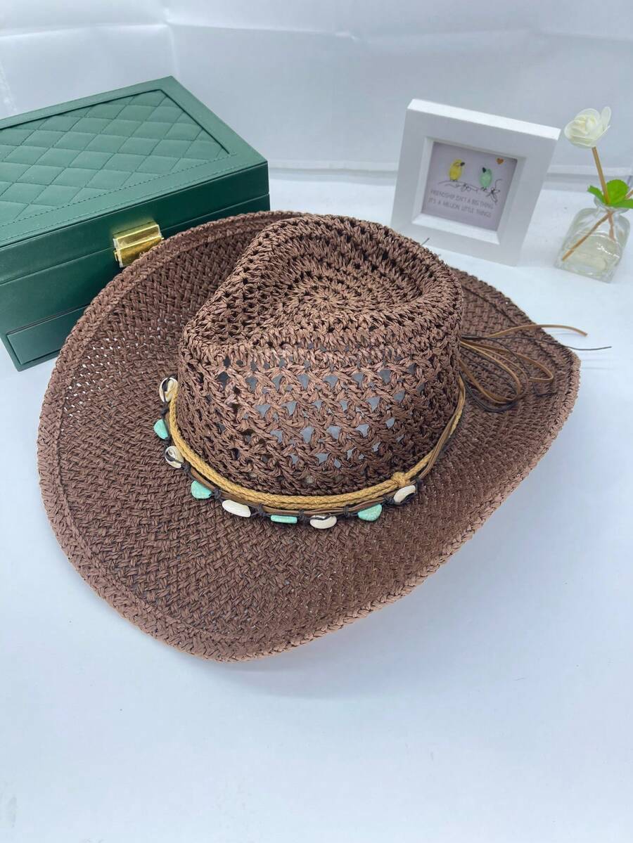 Vintage Hollow Wide Brim Straw - Cowboy Hat Straw ulasan dan harga