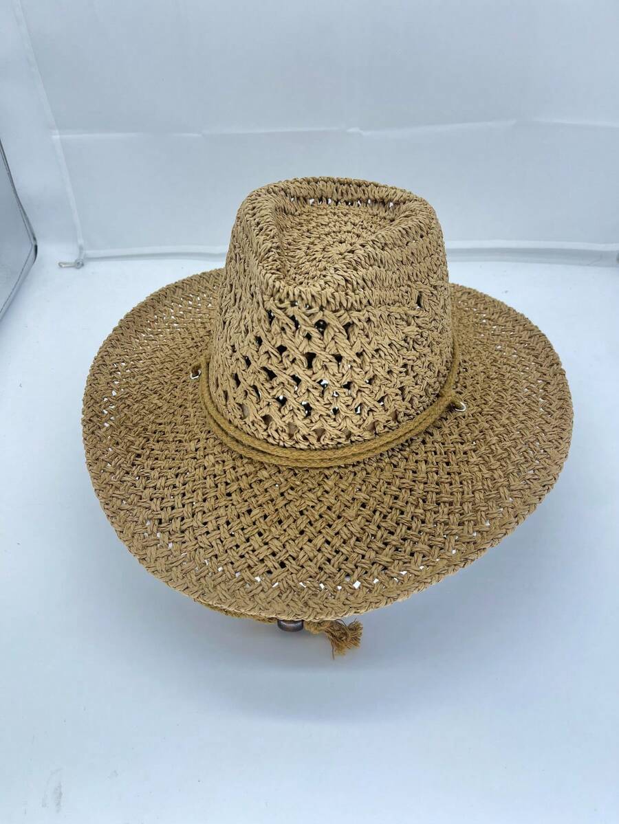 Vintage Hollow Wide Brim Straw - Cowboy Hat Straw ulasan dan harga