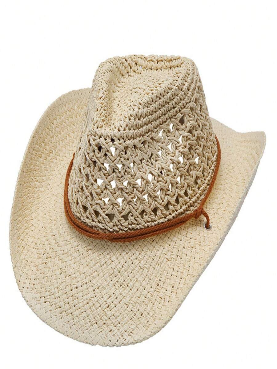 Vintage Hollow Wide Brim Straw - Cowboy Hat Straw ulasan dan harga