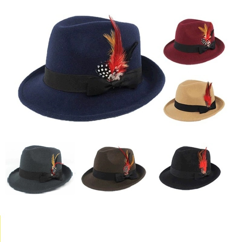 Hot-Selling Feather Top Hat Br - Fedora Hat Wool ulasan dan harga