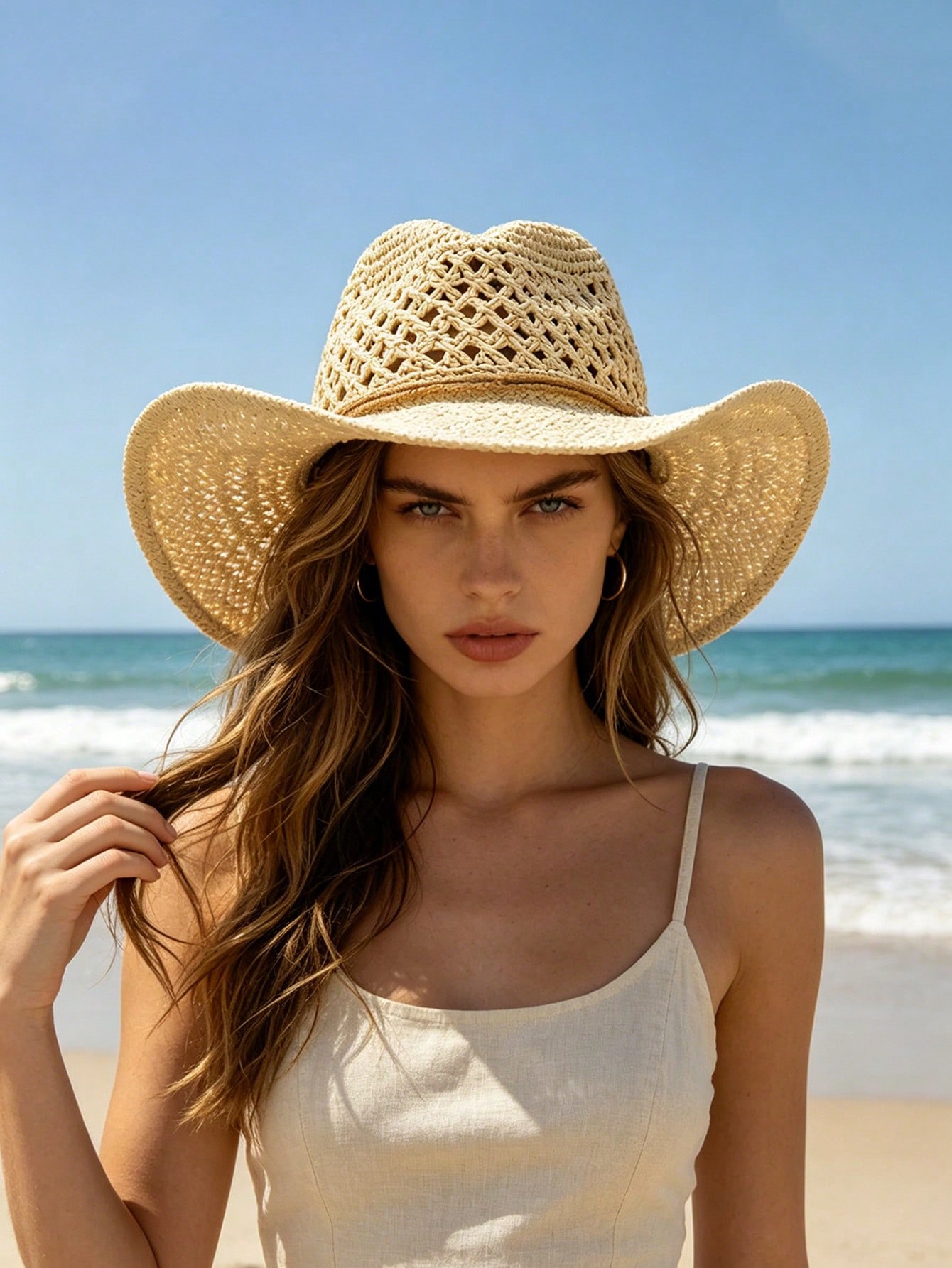 1pc Unisex Retro Hollow Curled - Cowboy Hat Straw ulasan dan harga